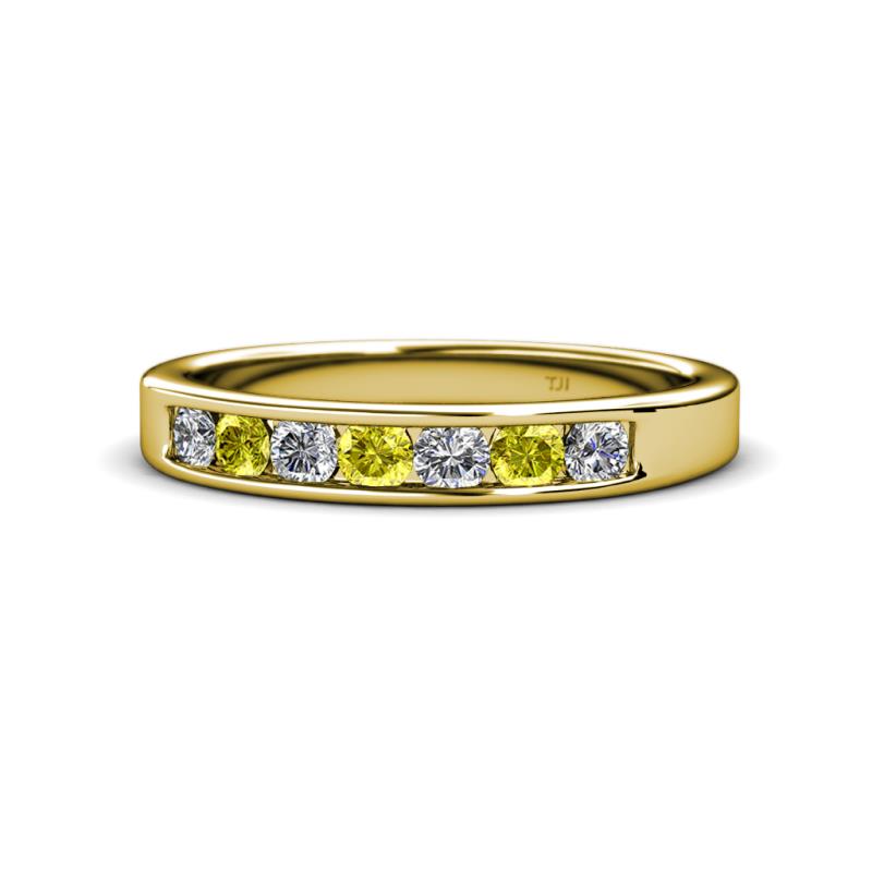Kathiryn 3.00 mm Yellow and White Diamond 7 Stone Wedding Band 