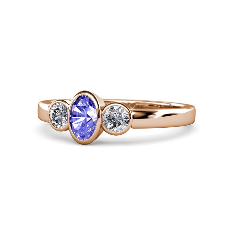Caron Oval Cut Tanzanite and Diamond Three Stone Engagement Ring 