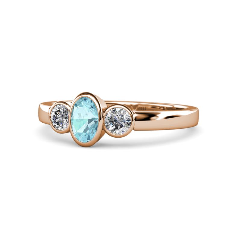 Caron Oval Cut Aquamarine and Diamond Three Stone Engagement Ring 