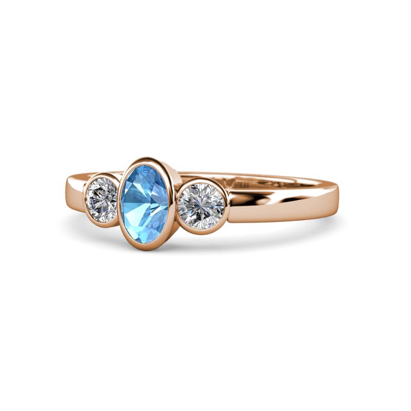 Caron Oval Cut Blue Topaz and Diamond Three Stone Engagement Ring 