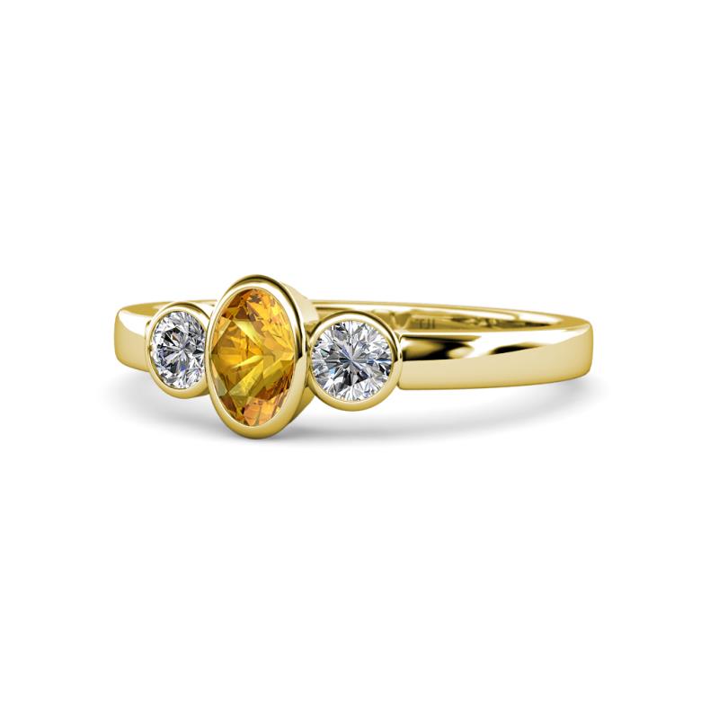 Caron Oval Cut Citrine and Diamond Three Stone Engagement Ring 