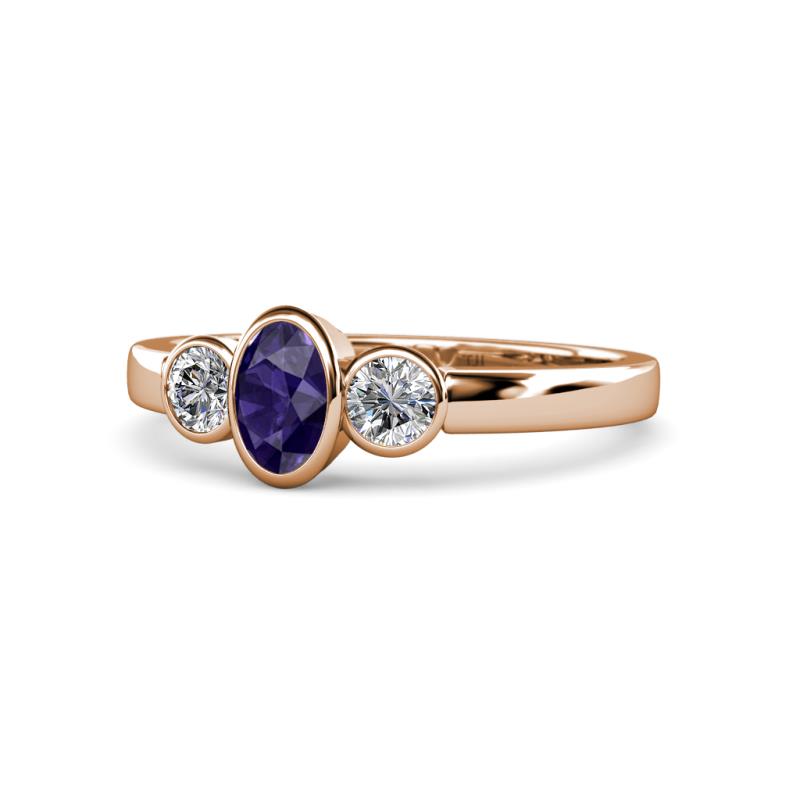 Caron Oval Cut Iolite and Diamond Three Stone Engagement Ring 