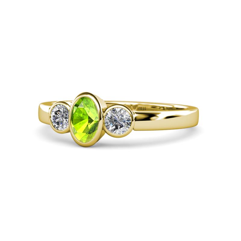 Caron Oval Cut Peridot and Diamond Three Stone Engagement Ring 