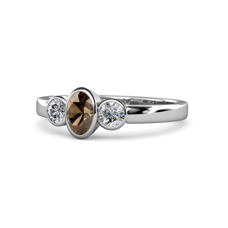 Caron Oval Cut Smoky Quartz and Diamond Three Stone Engagement Ring 