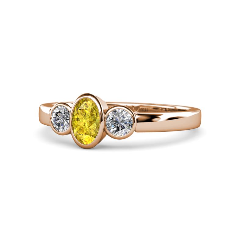 Caron Oval Cut Yellow Sapphire and Diamond Three Stone Engagement Ring 