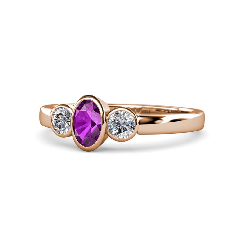 Caron Oval Cut Amethyst and Diamond Three Stone Engagement Ring 