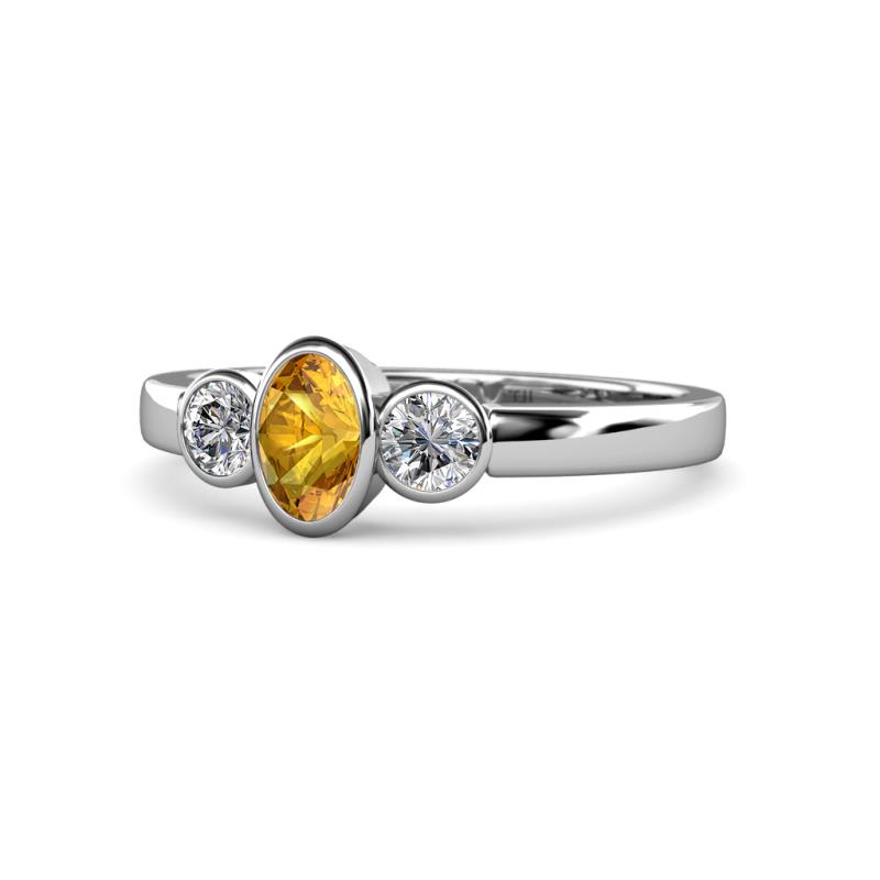 Caron Oval Cut Citrine and Diamond Three Stone Engagement Ring 