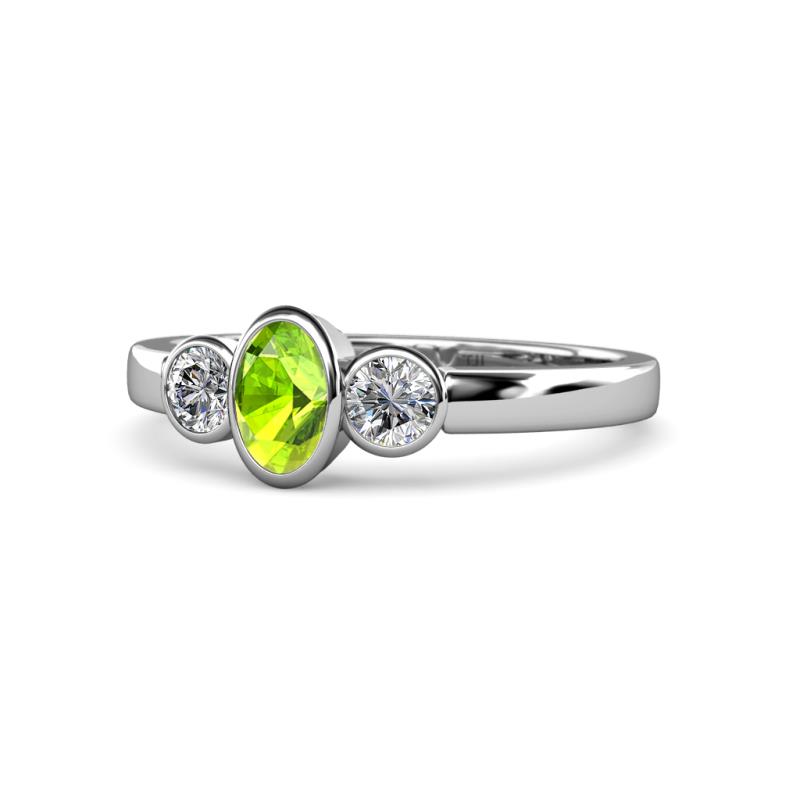Caron Oval Cut Peridot and Diamond Three Stone Engagement Ring 