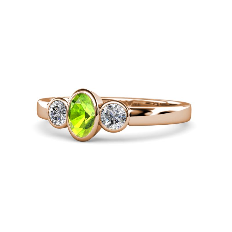 Caron Oval Cut Peridot and Diamond Three Stone Engagement Ring 