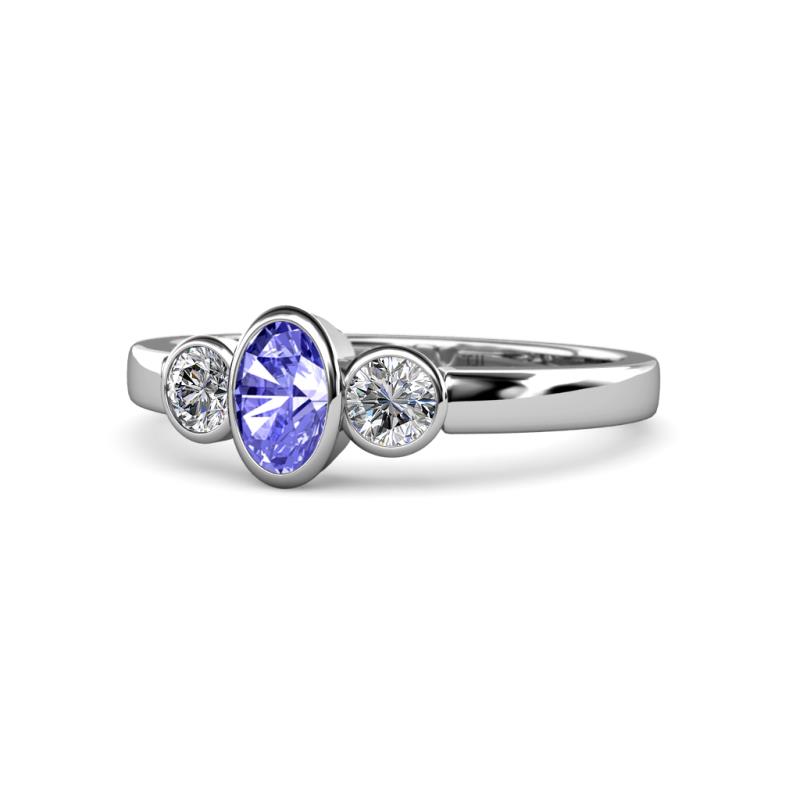 Caron Oval Cut Tanzanite and Diamond Three Stone Engagement Ring 
