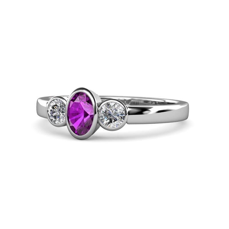 Caron Oval Cut Amethyst and Diamond Three Stone Engagement Ring 