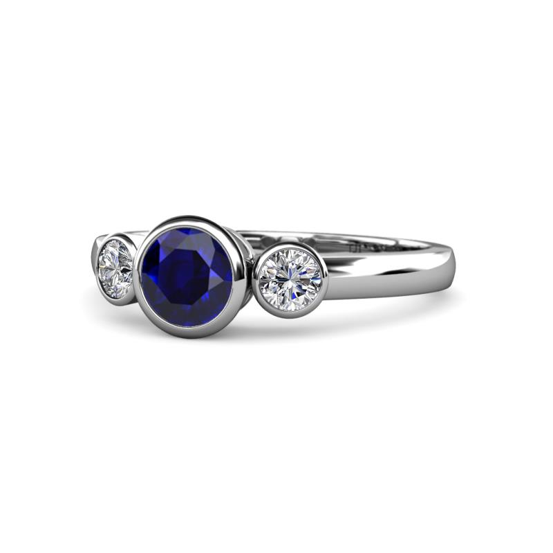 Avrit Blue Sapphire and Diamond Three Stone Engagement Ring 