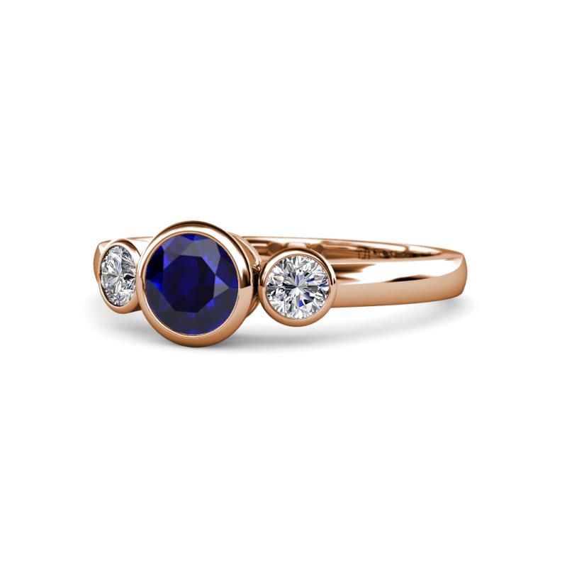 Avrit Blue Sapphire and Diamond Three Stone Engagement Ring 