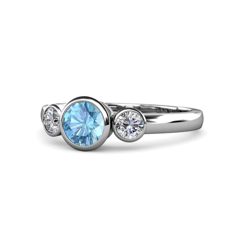 Avrit Blue Topaz and Diamond Three Stone Engagement Ring 