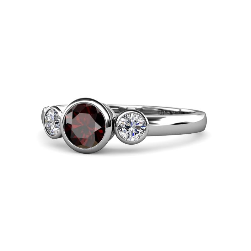 Avrit Red Garnet and Diamond Three Stone Engagement Ring 