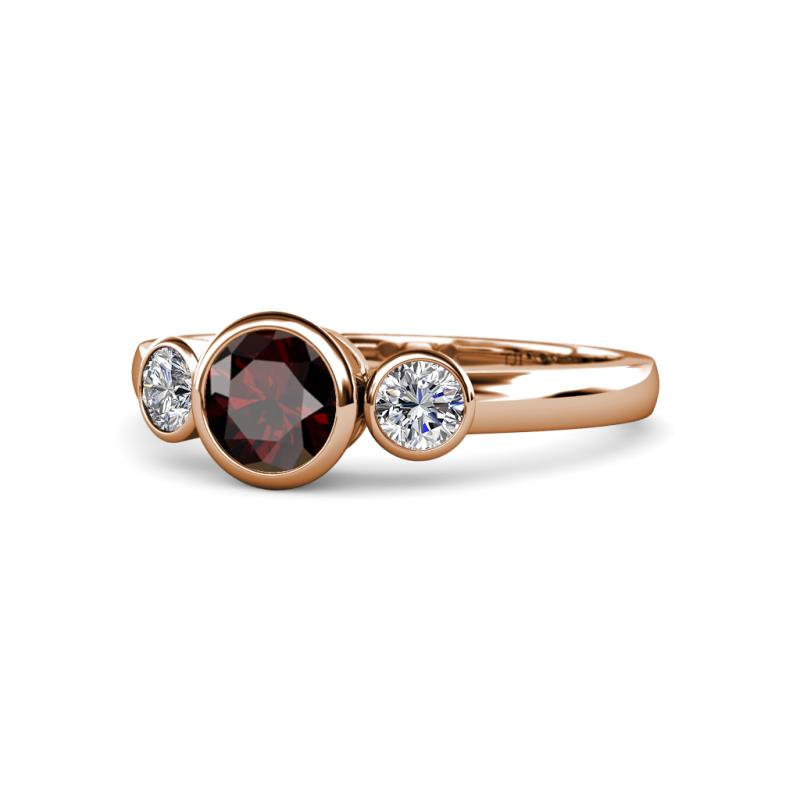 Avrit Red Garnet and Diamond Three Stone Engagement Ring 