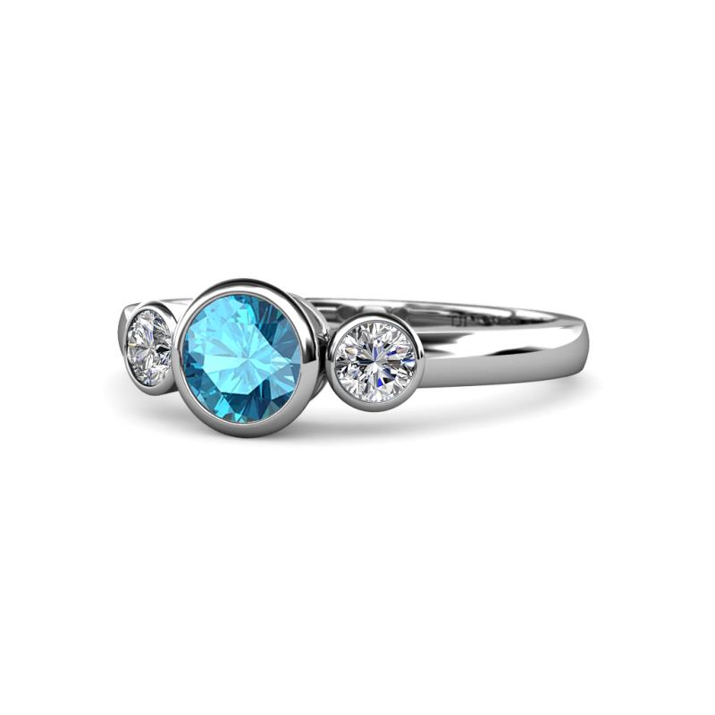 Avrit London Blue Topaz and Diamond Three Stone Engagement Ring 