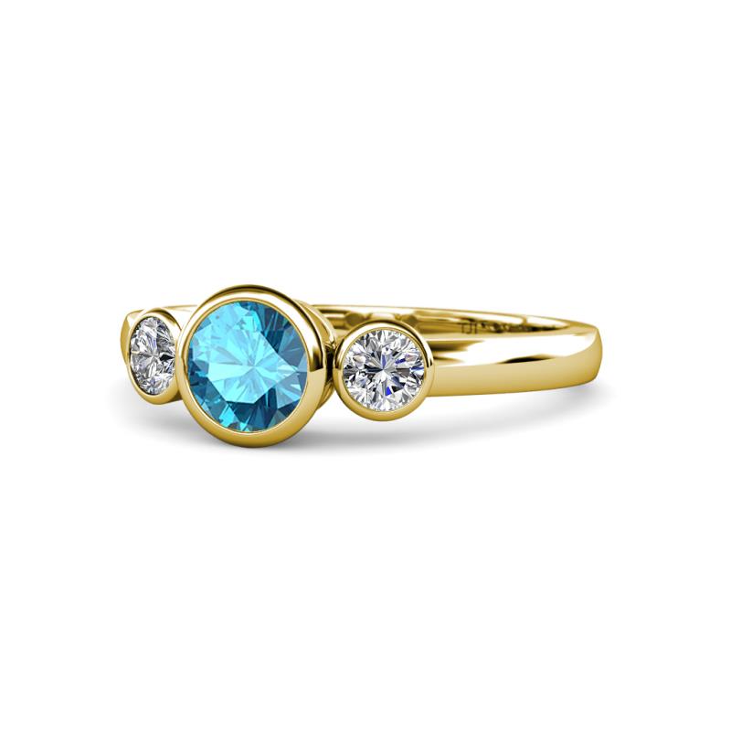 Avrit London Blue Topaz and Diamond Three Stone Engagement Ring 