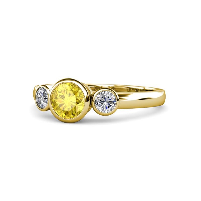 Avrit Yellow Sapphire and Diamond Three Stone Engagement Ring 