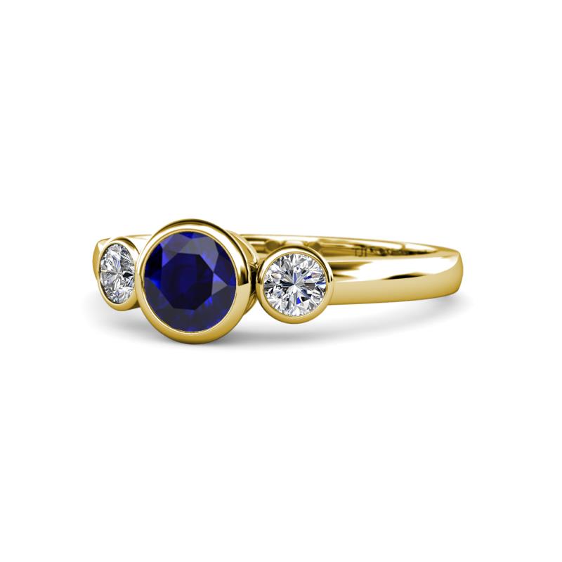 Avrit Blue Sapphire and Diamond Three Stone Engagement Ring 