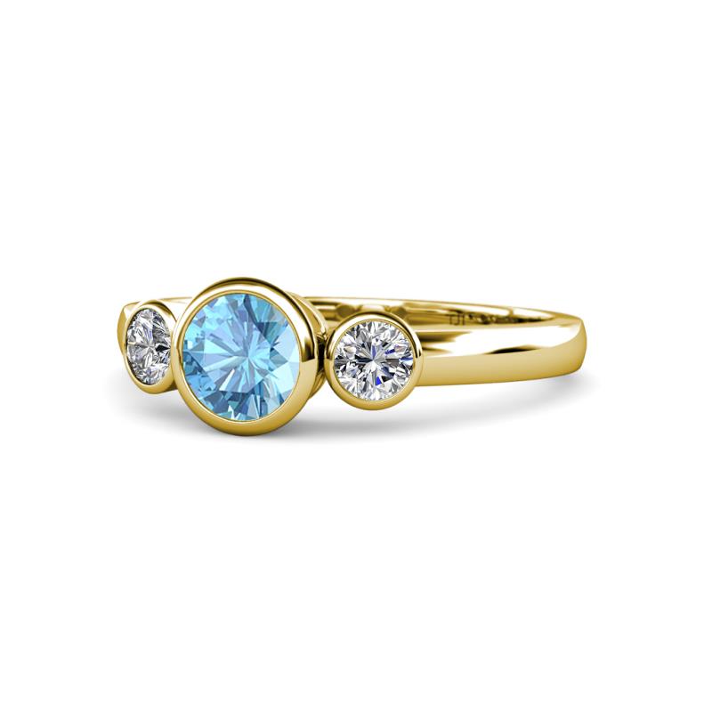 Avrit Blue Topaz and Diamond Three Stone Engagement Ring 