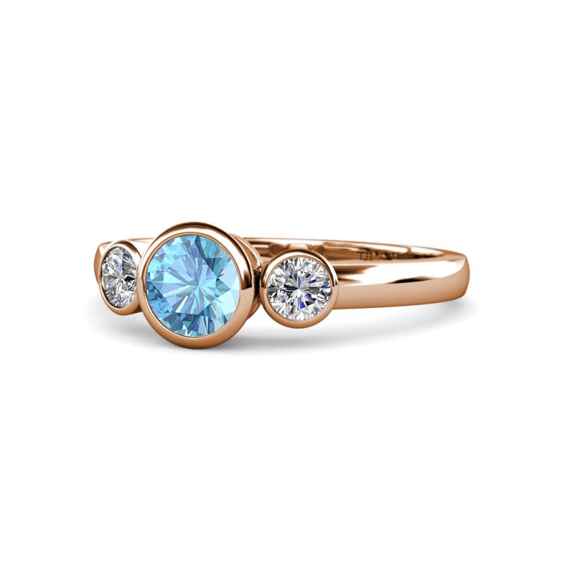 Avrit Blue Topaz and Diamond Three Stone Engagement Ring 
