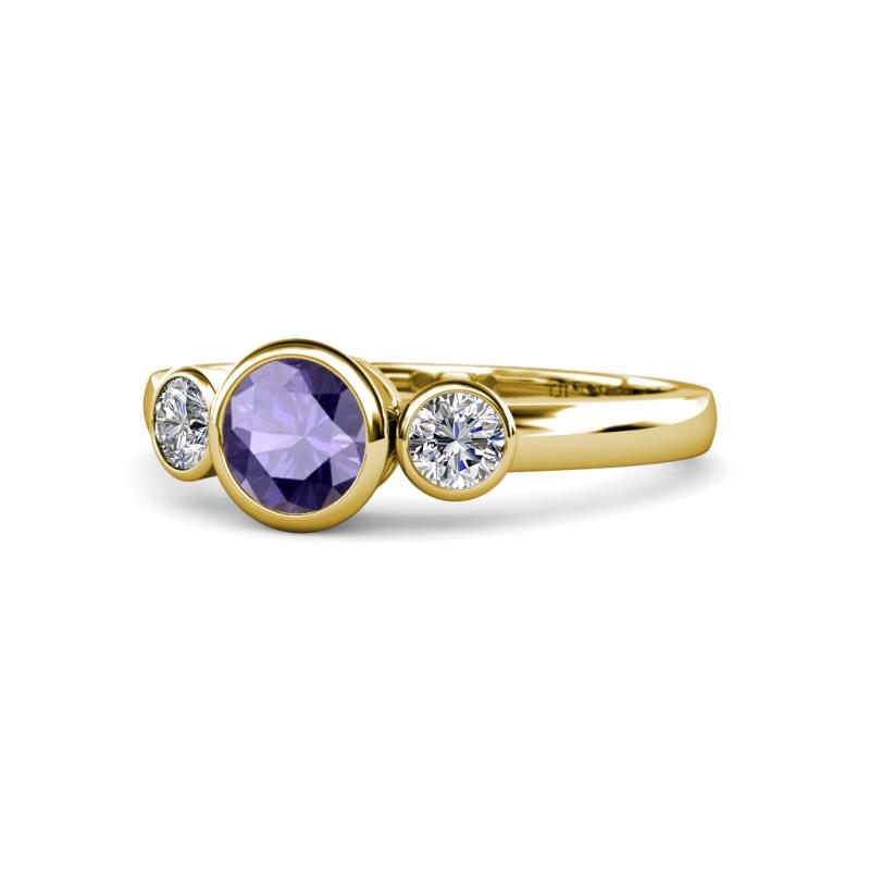 Avrit Iolite and Diamond Three Stone Engagement Ring 