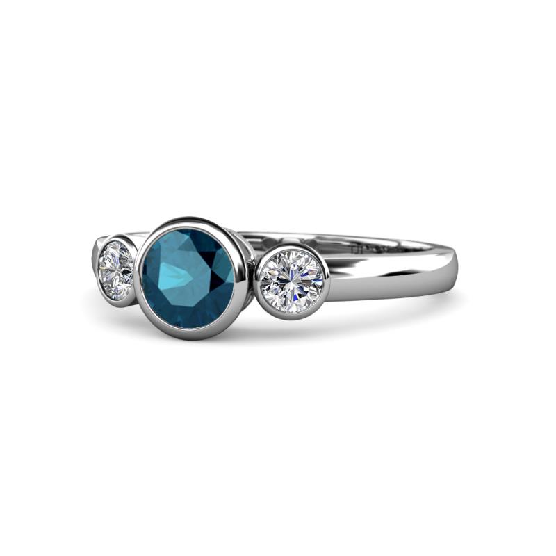 Avrit Blue and White Diamond Three Stone Engagement Ring 
