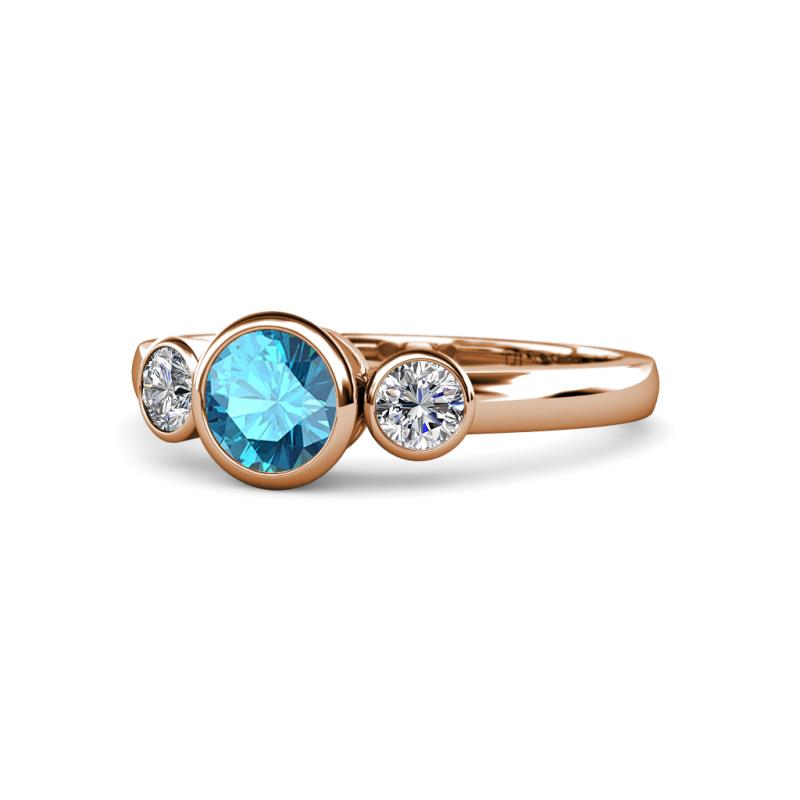 Avrit London Blue Topaz and Diamond Three Stone Engagement Ring 