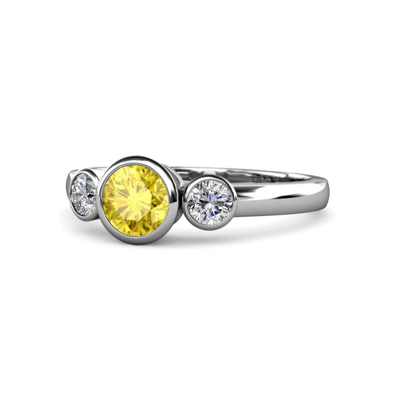 Avrit Yellow Sapphire and Diamond Three Stone Engagement Ring 