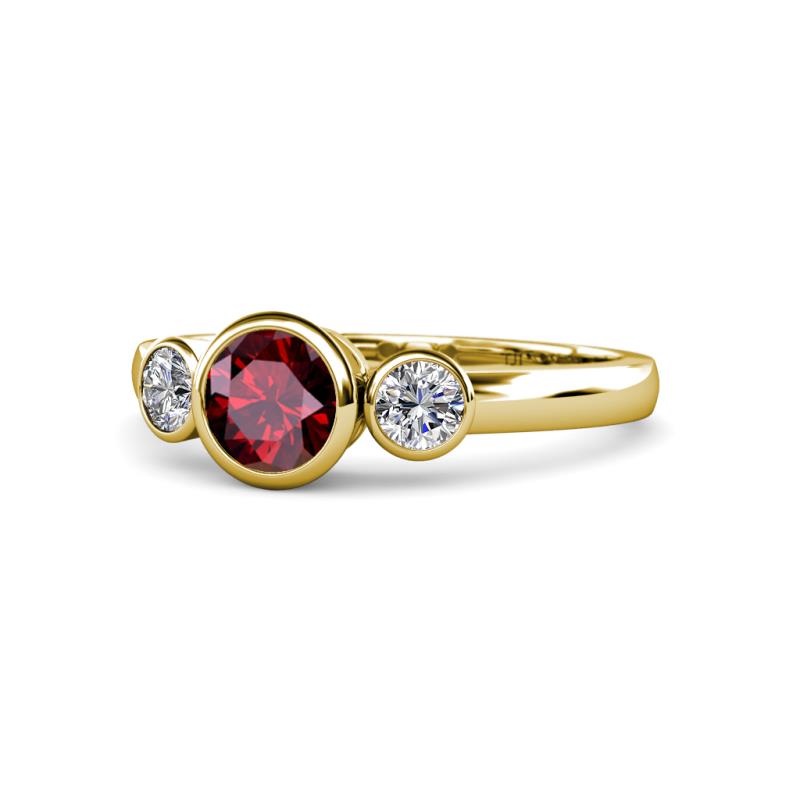 Avrit Ruby and Diamond Three Stone Engagement Ring 