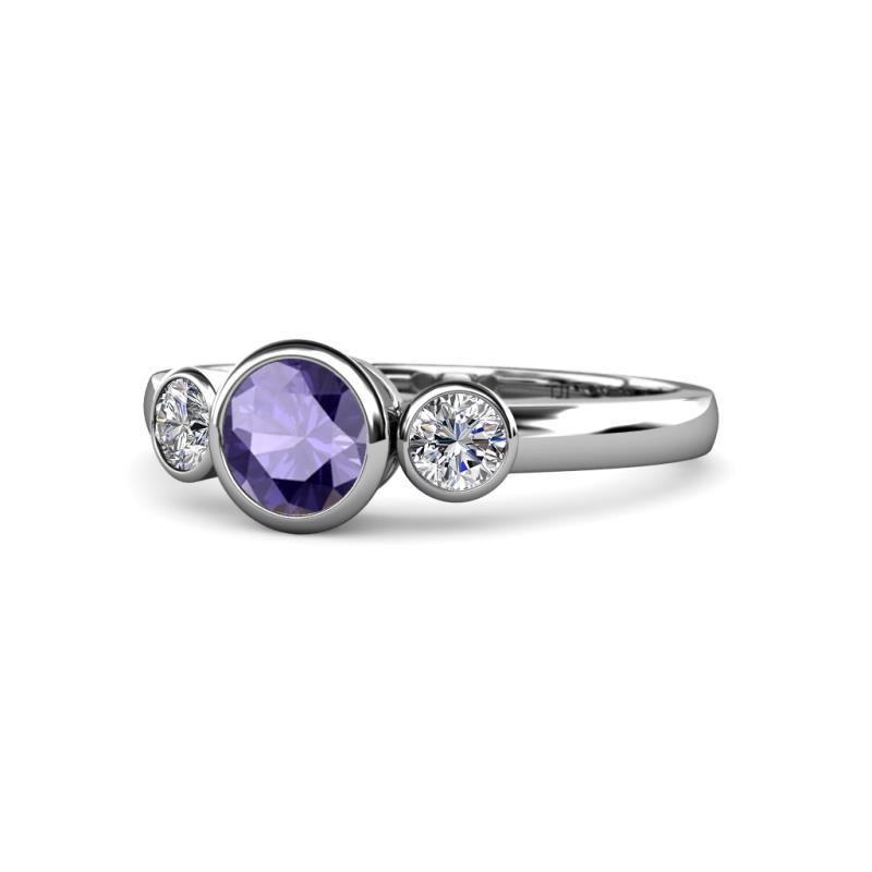 Avrit Iolite and Diamond Three Stone Engagement Ring 