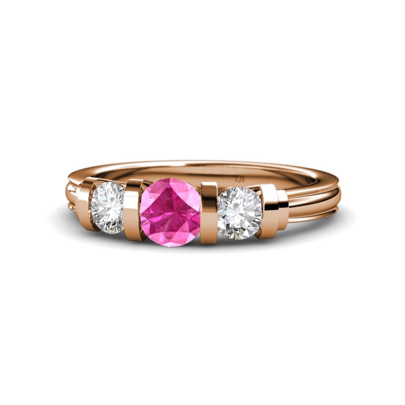Raea Lab Created Pink Sapphire and Diamond Three Stone Engagement Ring 
