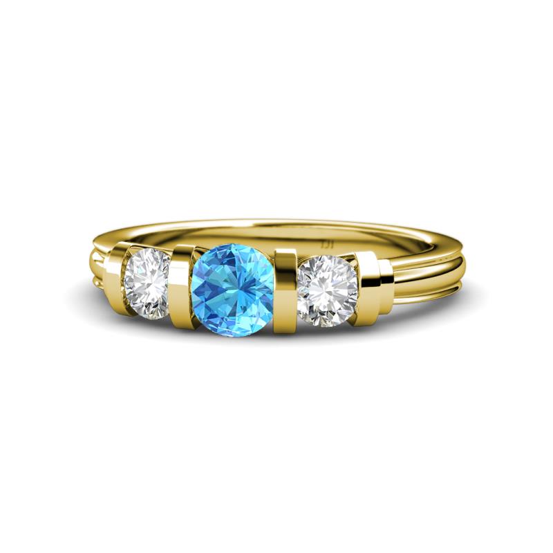 Raea Blue Topaz and Diamond Three Stone Engagement Ring 