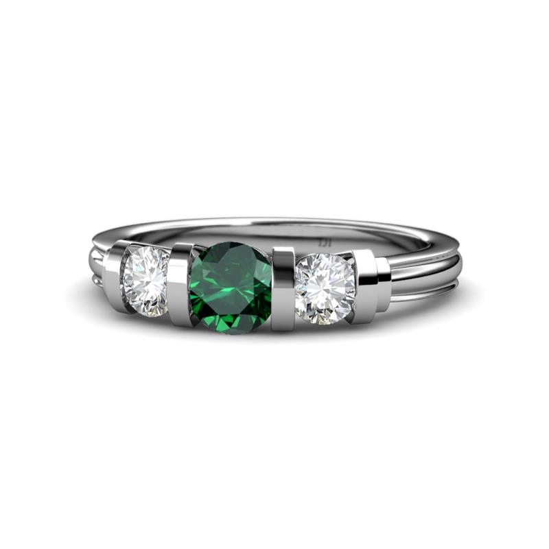 Raea Emerald and Diamond Three Stone Engagement Ring 