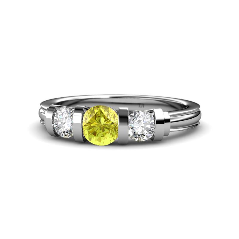Raea Yellow and White Diamond Three Stone Engagement Ring 