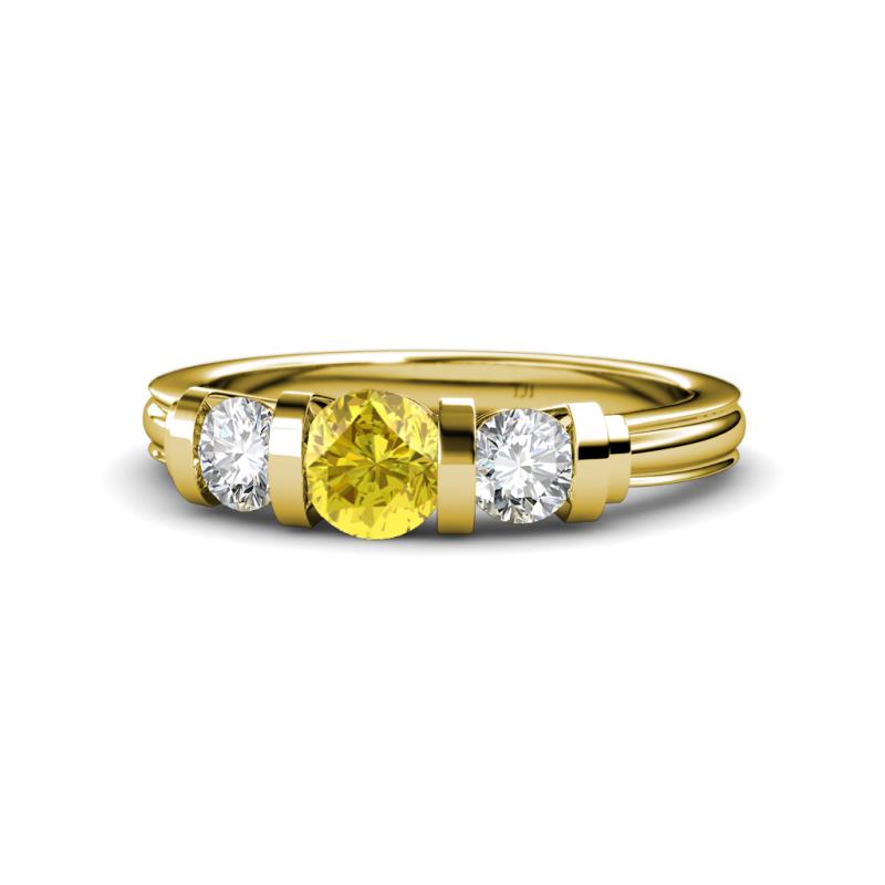 Raea Lab Created Yellow Sapphire and Diamond Three Stone Engagement Ring 