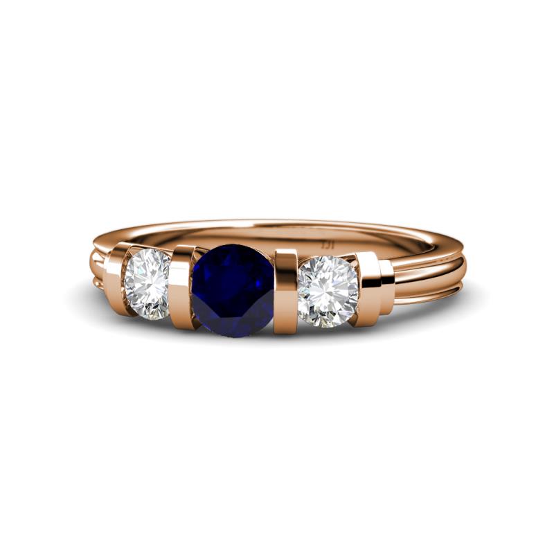 Raea Blue Sapphire and Diamond Three Stone Engagement Ring 
