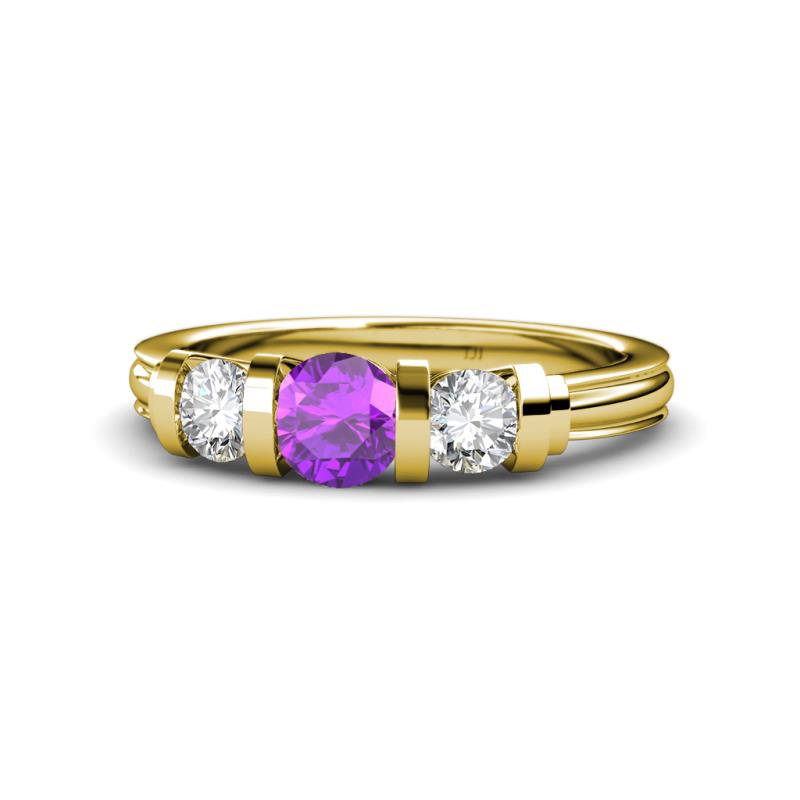 Raea Amethyst and Diamond Three Stone Engagement Ring 
