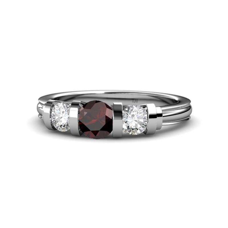 Raea Red Garnet and Diamond Three Stone Engagement Ring 