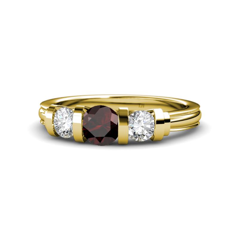 Raea Red Garnet and Diamond Three Stone Engagement Ring 