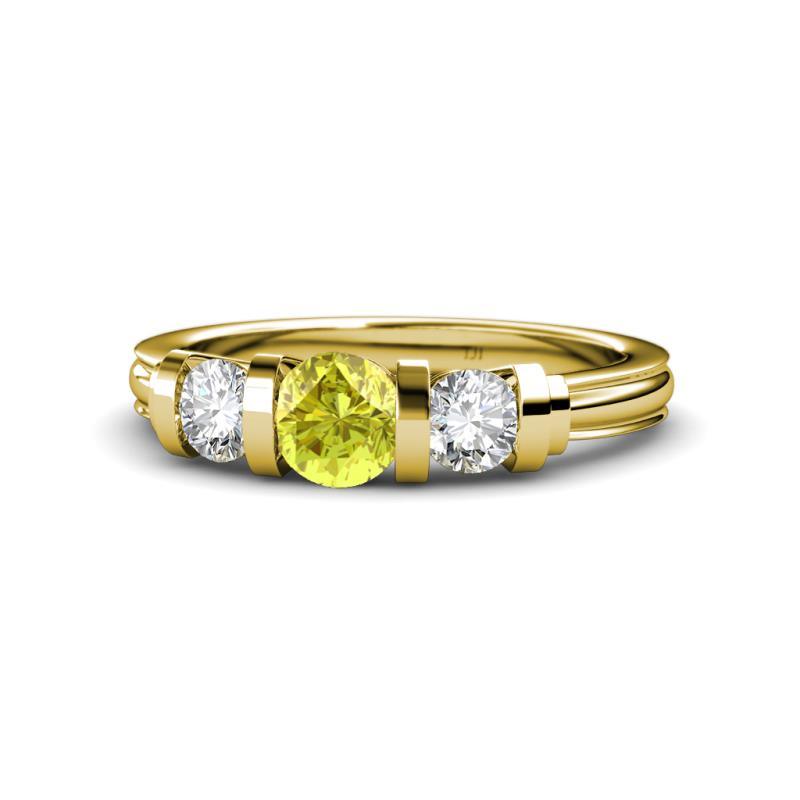 Raea Yellow and White Diamond Three Stone Engagement Ring 