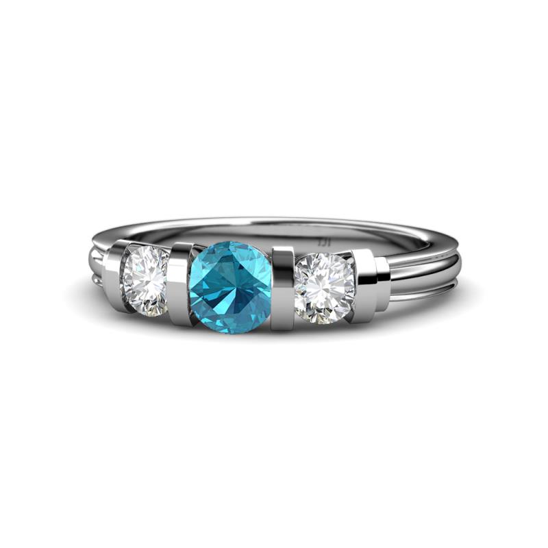 Raea London Blue Topaz and Diamond Three Stone Engagement Ring 