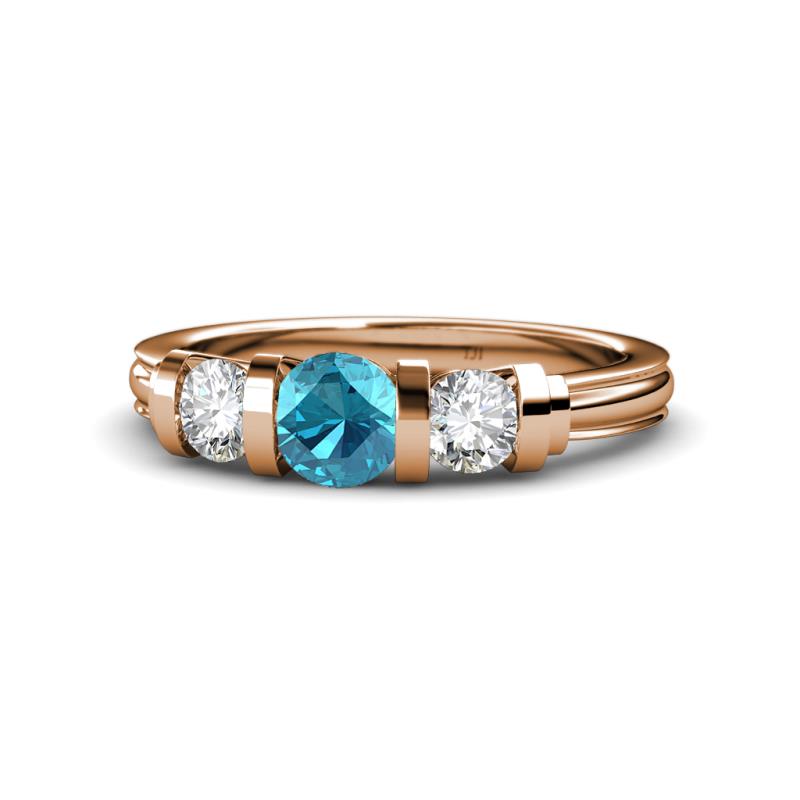 Raea London Blue Topaz and Diamond Three Stone Engagement Ring 