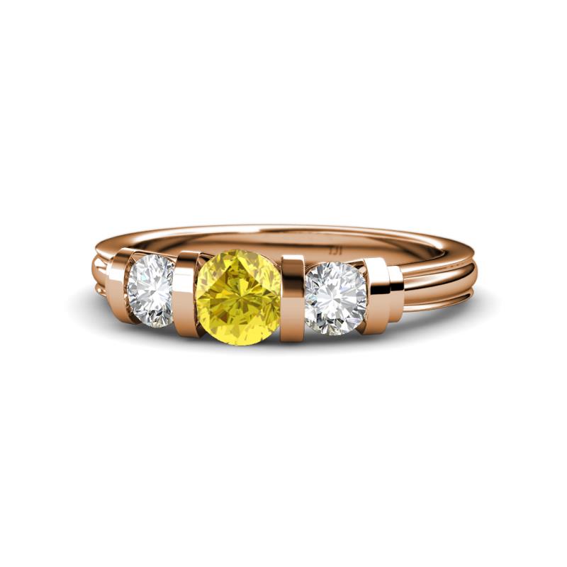 Raea Lab Created Yellow Sapphire and Diamond Three Stone Engagement Ring 