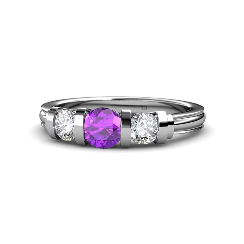 Raea Amethyst and Diamond Three Stone Engagement Ring 