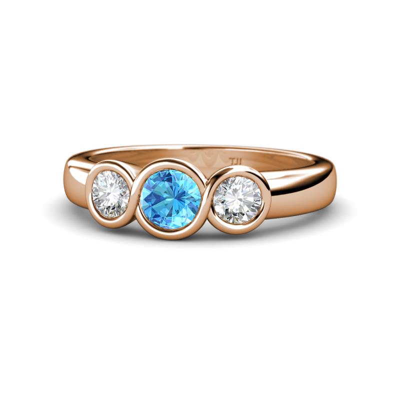 Naava Blue Topaz and Diamond Three Stone Engagement Ring 