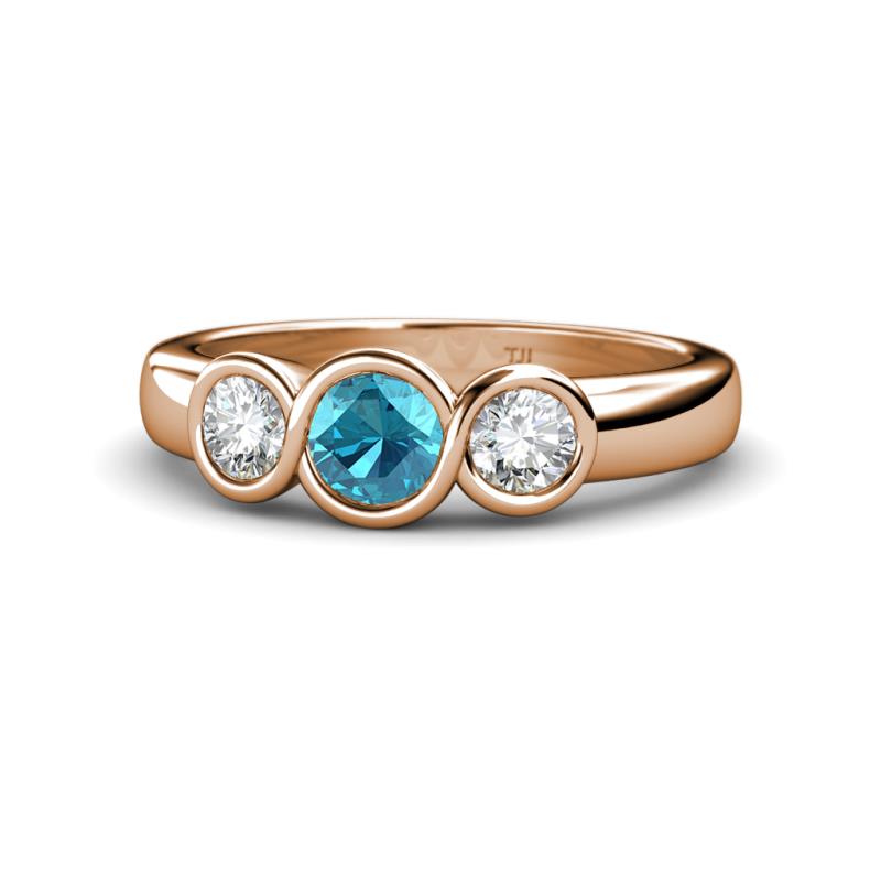 Naava London Blue Topaz and Diamond Three Stone Engagement Ring 