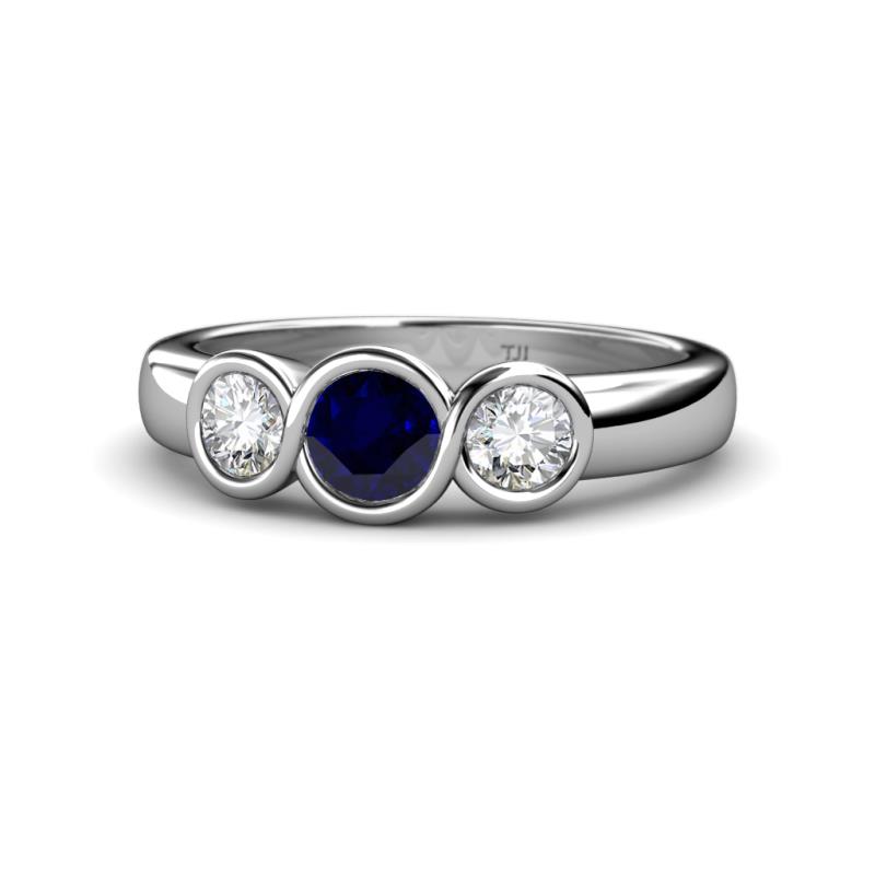 Naava Blue Sapphire and Diamond Three Stone Engagement Ring 