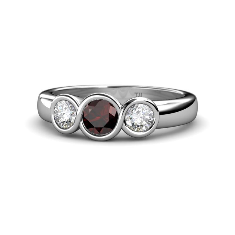 Naava Red Garnet and Diamond Three Stone Engagement Ring 